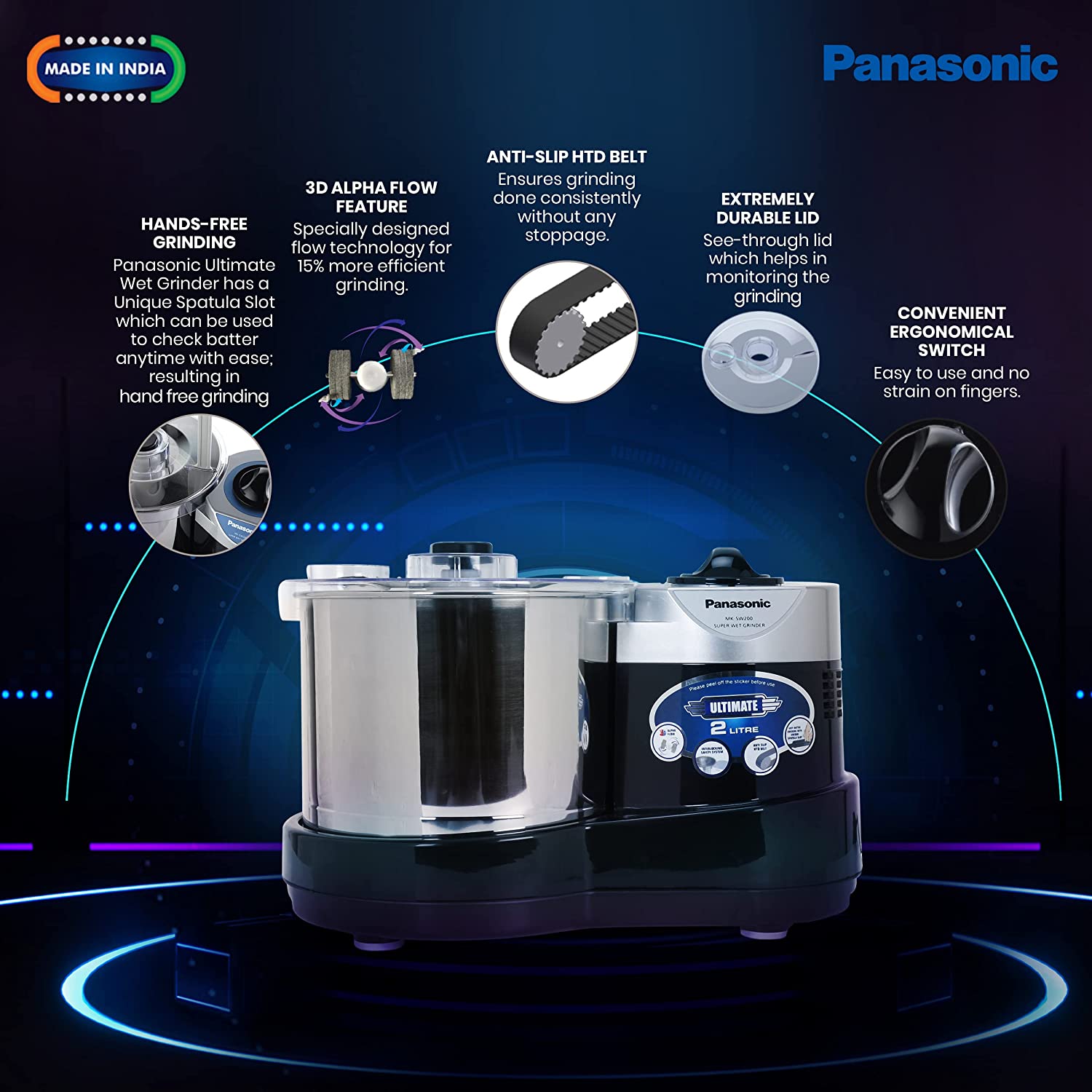 Buy Panasonic Ultimate 2 Litres 2 Stones Wet Grinder Shock Proof   216657 11 Uylv2l 